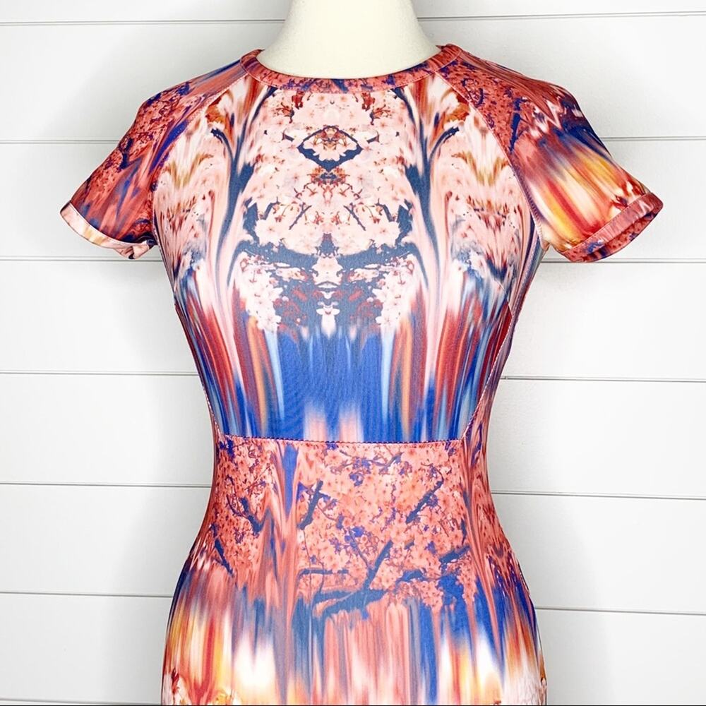 ZARA Collection Cherry Blossom Sheath Dress Pink Blue Size Small - Picture 3 of 9